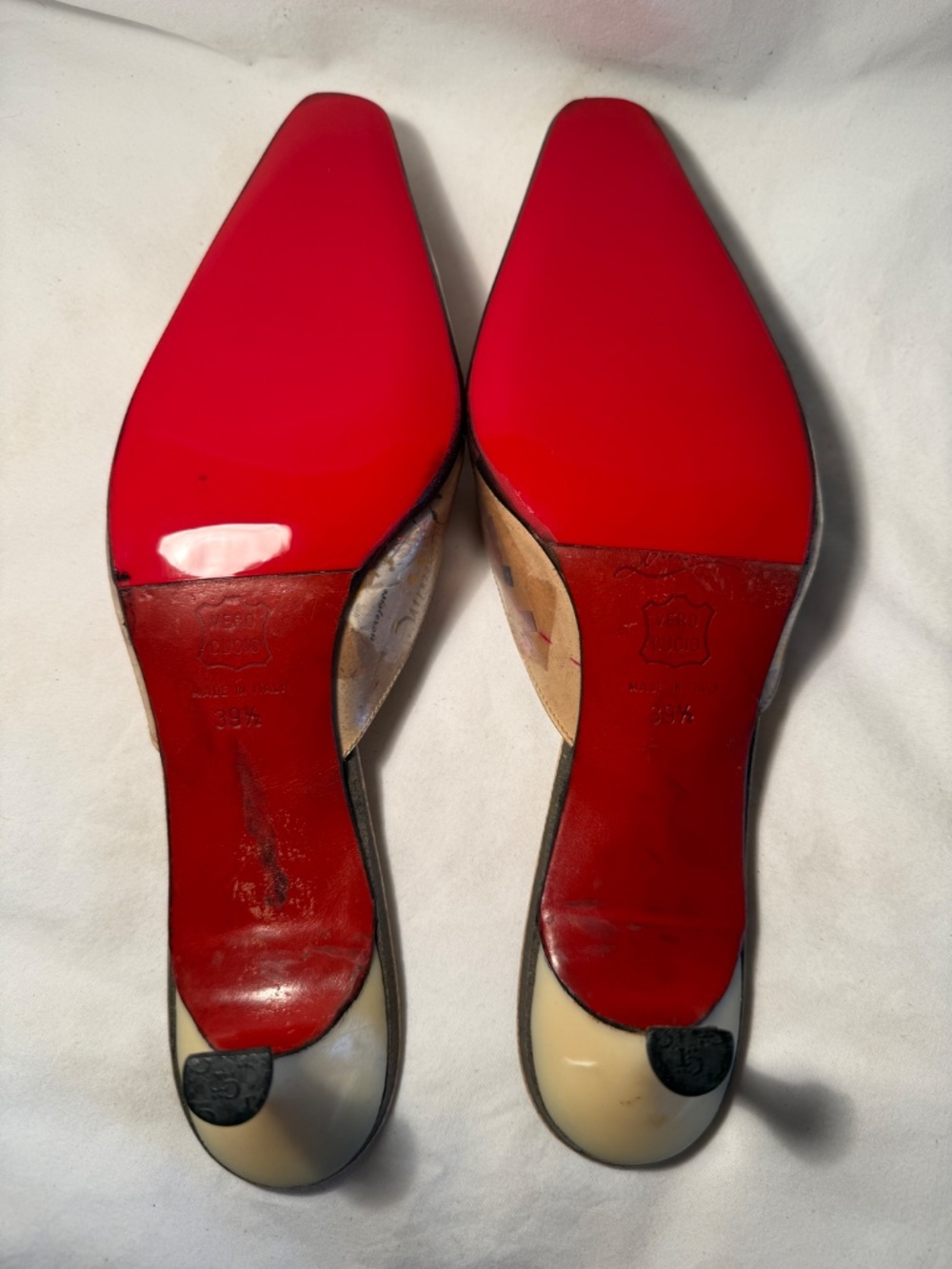 Vintage 1999 Christian Louboutin Arte Povera Trash Collection Kitten Heel Mules - Picture 4 of 6